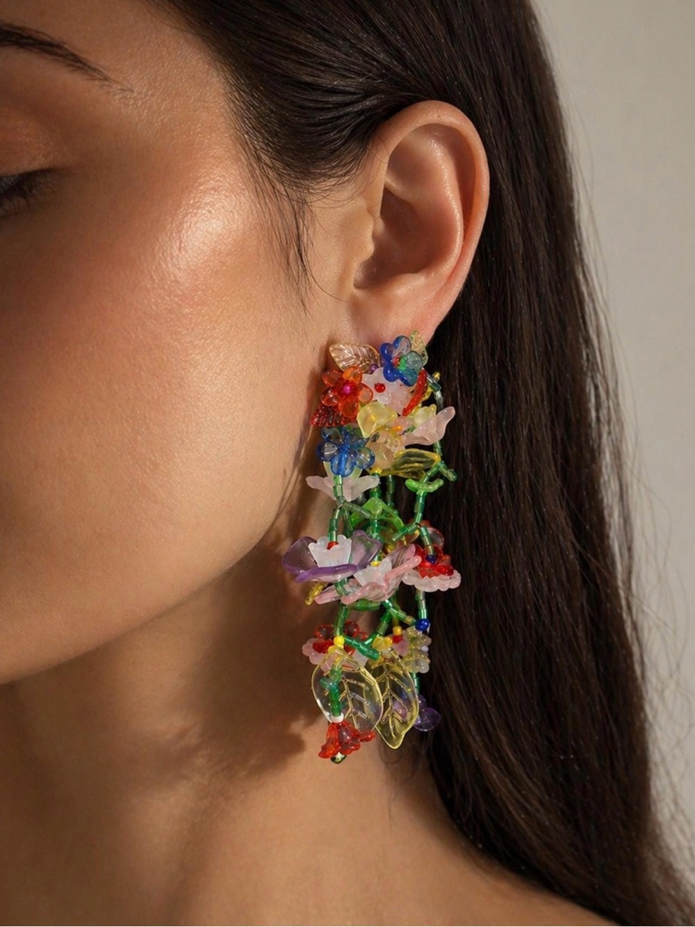 Multicolor Floral Beaded Drop Earrings
